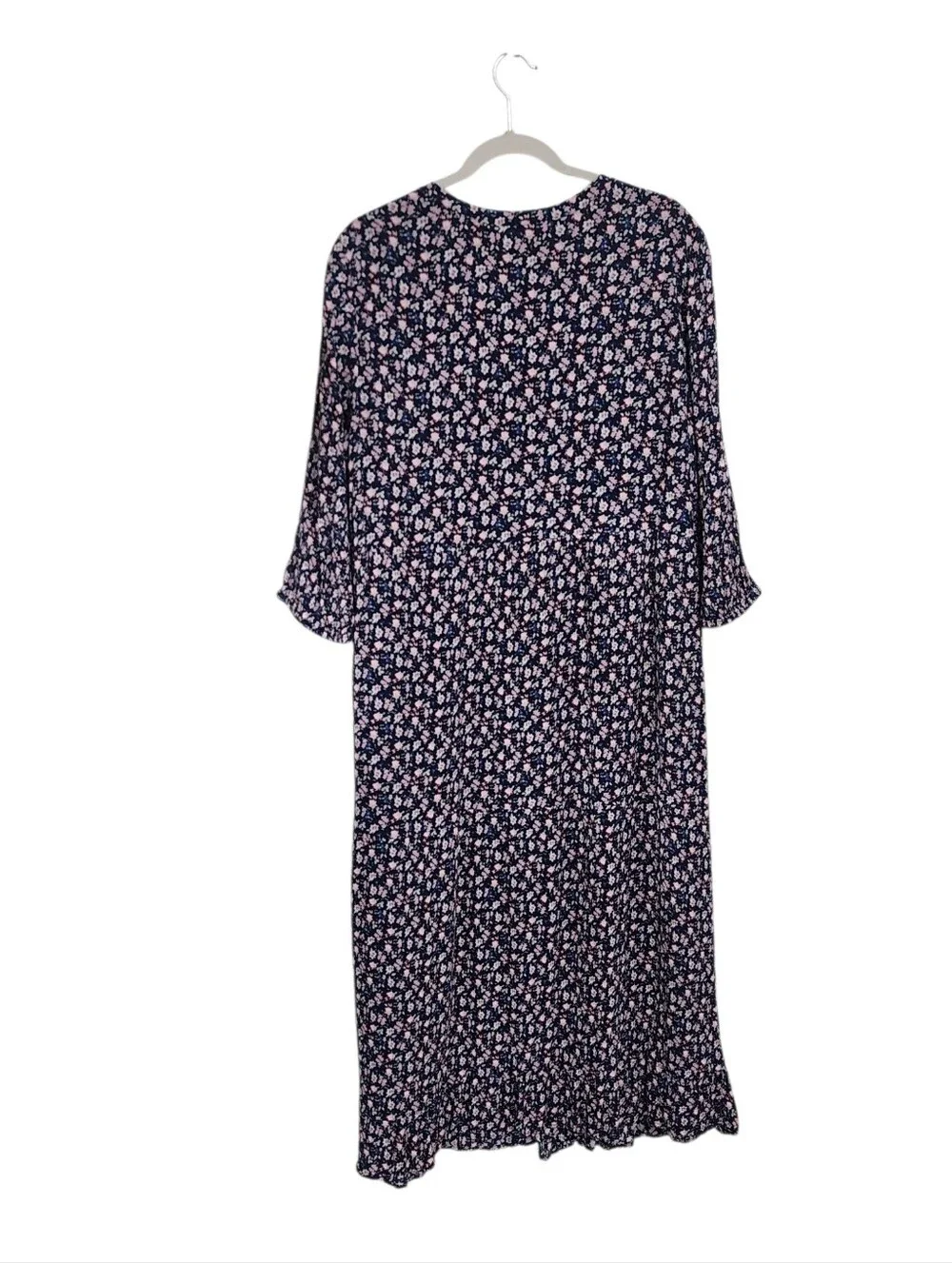 J. Jill Navy Ditsy Floral Wearever 3/4 Sleeve Maxi Dress XL Mature Modest - Picture 2 of 6